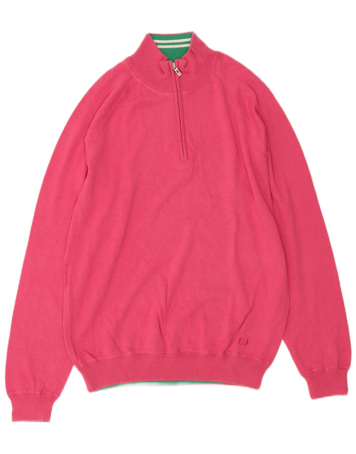 Maglione da uomo Sergio Tacchini con zip e collo XL in cotone rosa