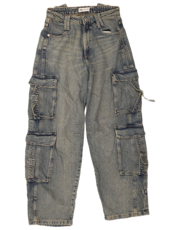 Jeans larghi cargo da donna Zara a vita alta EU 36 XS W26 L30 cotone blu