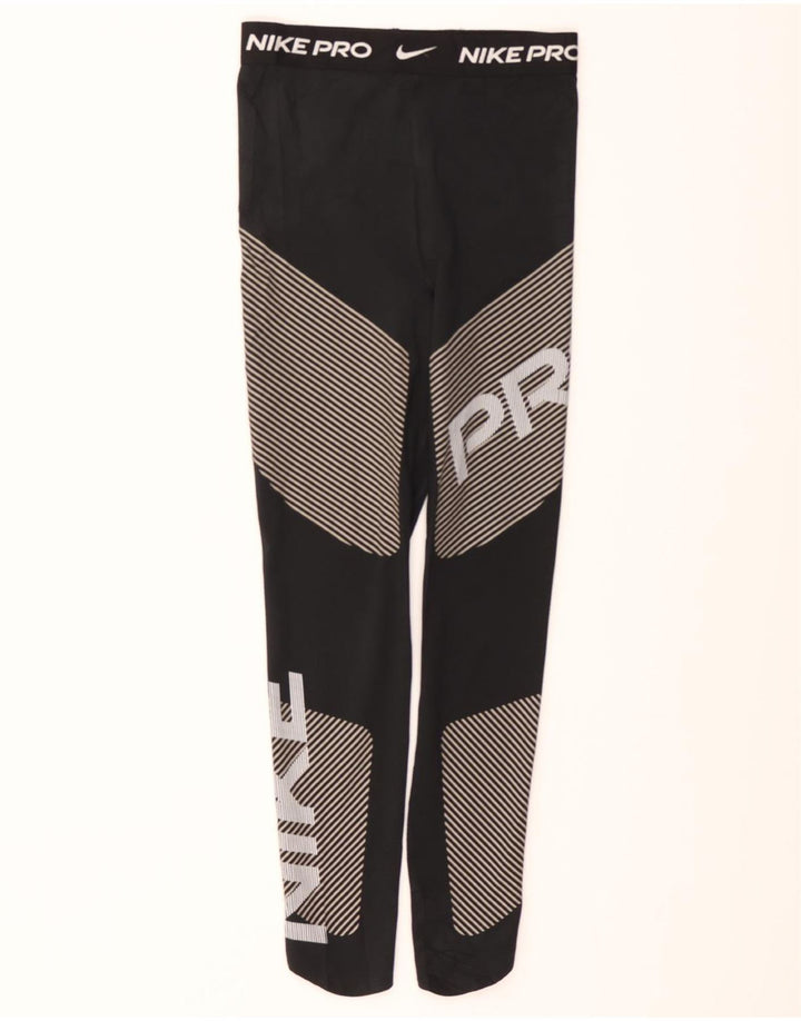 NIKE Womens Dri Fit Graphic Leggings UK 8 Small  Black Striped Vintage Nike and Second-Hand Nike from Messina Hembry 