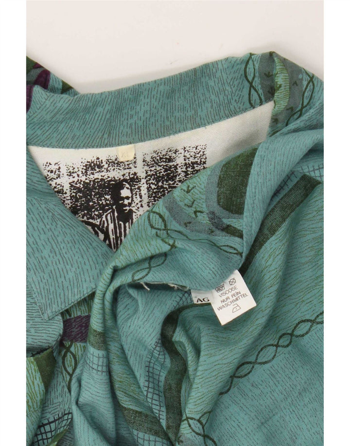 Camicia a maniche corte da uomo vintage con motivo astratto XL in viscosa verde