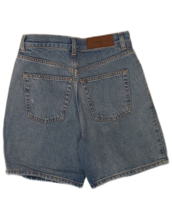 Topshop Pantaloncini di jeans a vita alta da editore da donna UK 8 piccoli W26 cotone blu