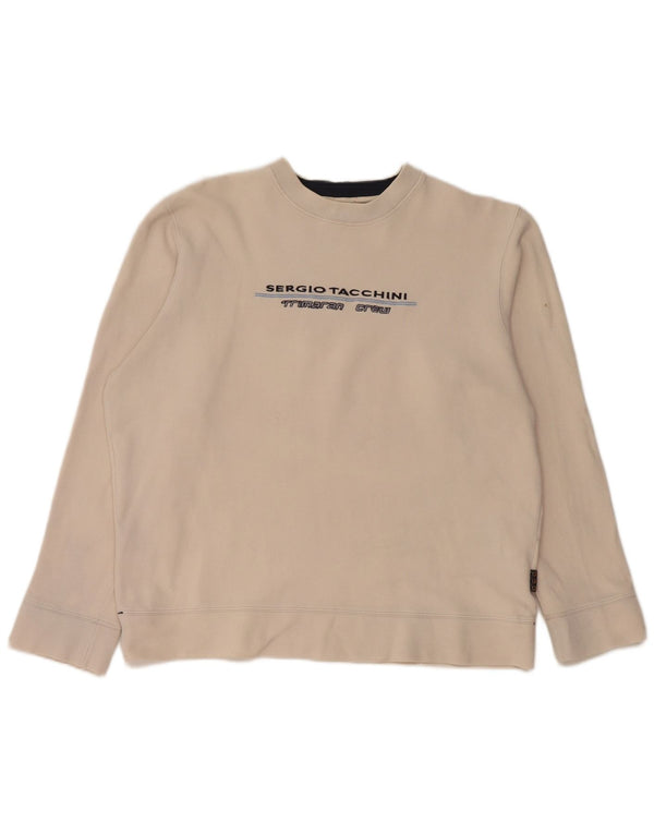 SERGIO TACCHINI Felpa con grafica da donna Maglione UK 18 XL Bianco sporco