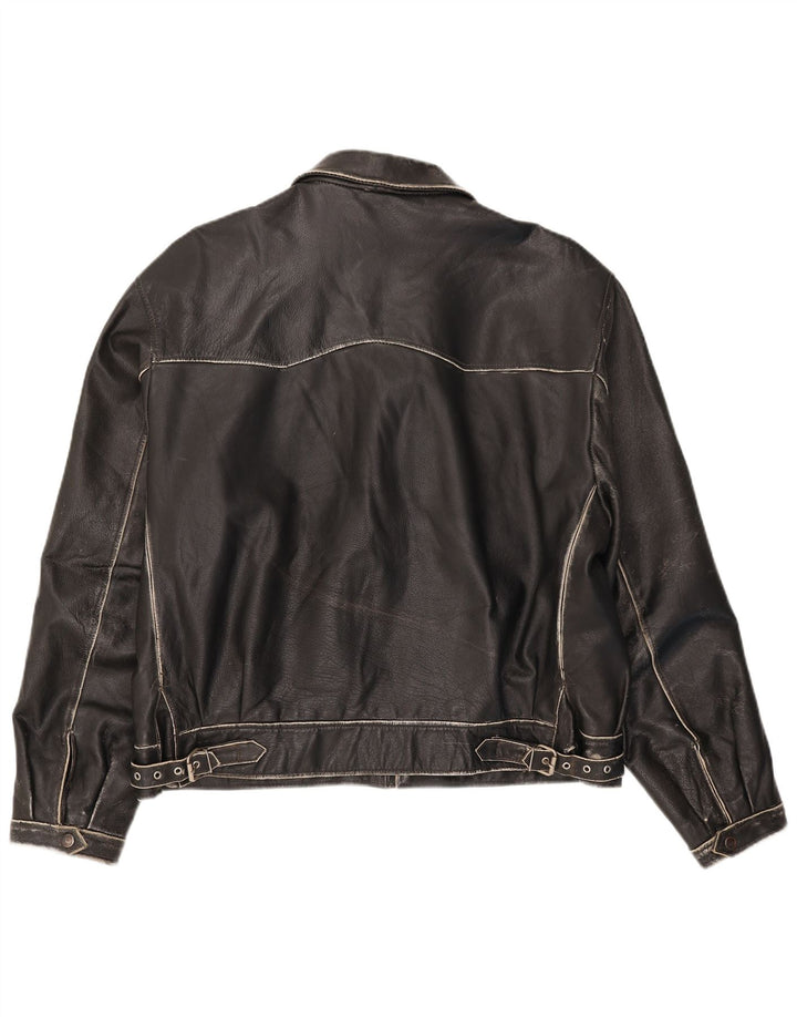 Giacca in pelle vintage da uomo IT 54 2XL Nera
