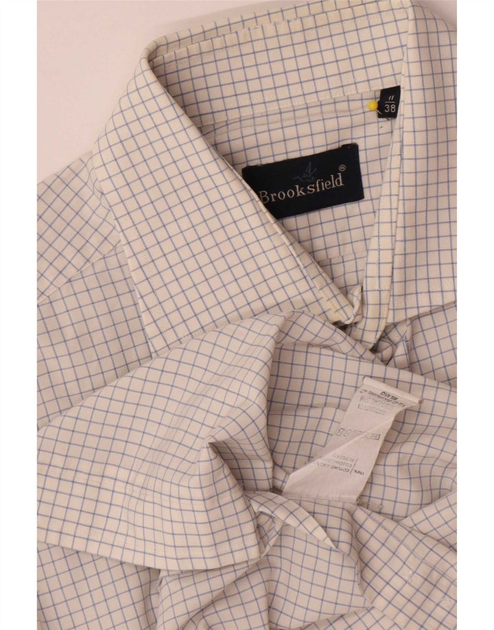 Camicia da uomo Brooksfield taglia 38 piccolo cotone a quadri bianchi