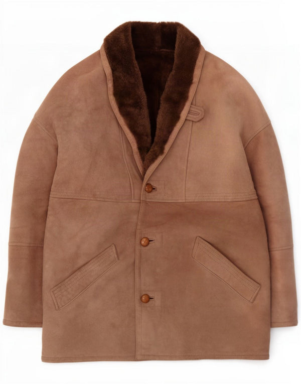 Vintage Mens Shearling Jacket IT 52 XL Brown