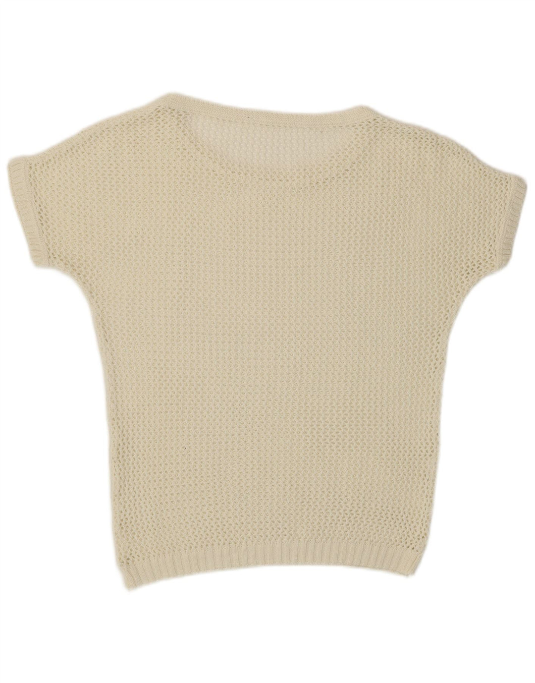 Maglione vintage da donna a maniche corte girocollo UK 12 medio bianco sporco