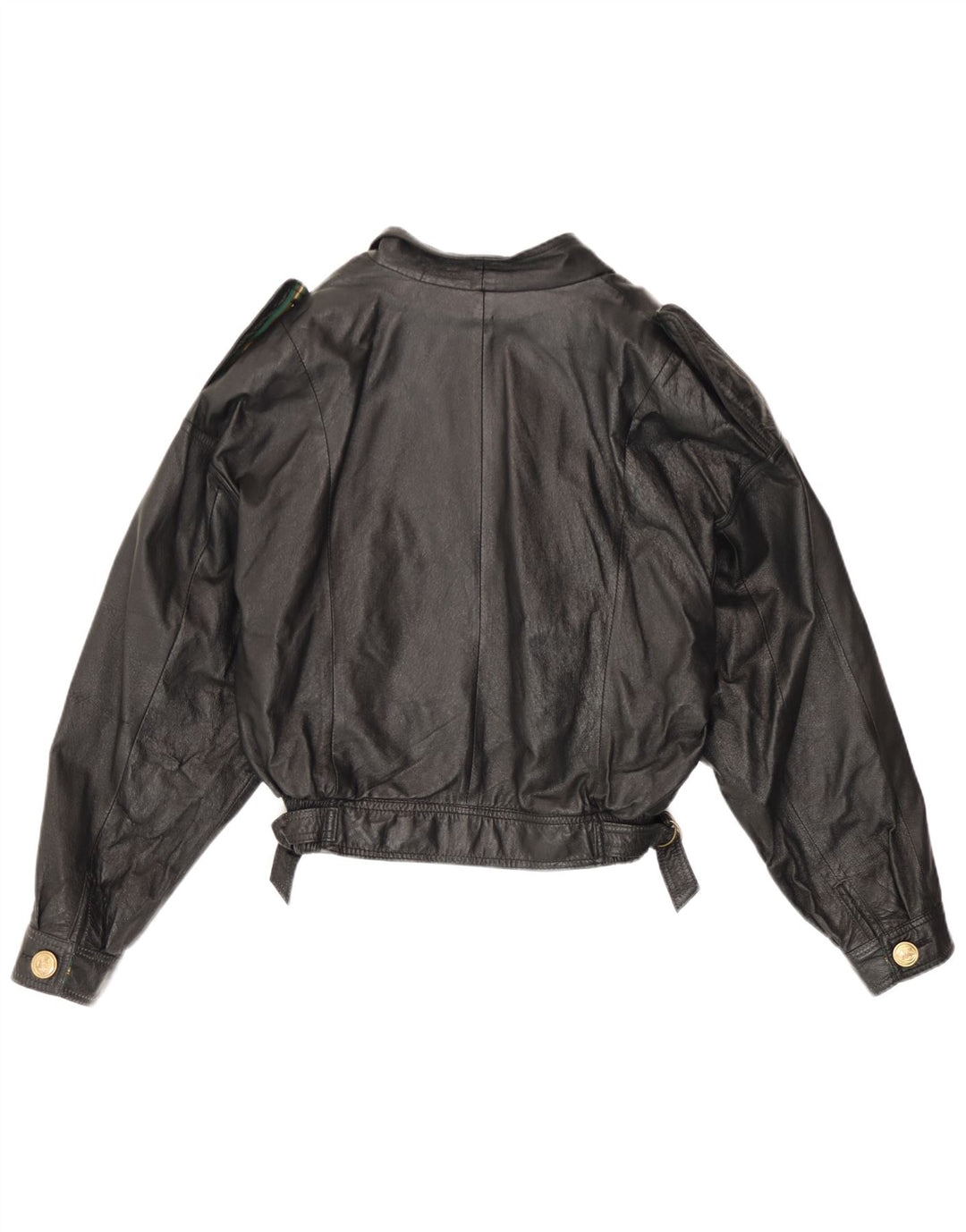 Giacca in pelle doppiopetto vintage da donna UK 12 media nera