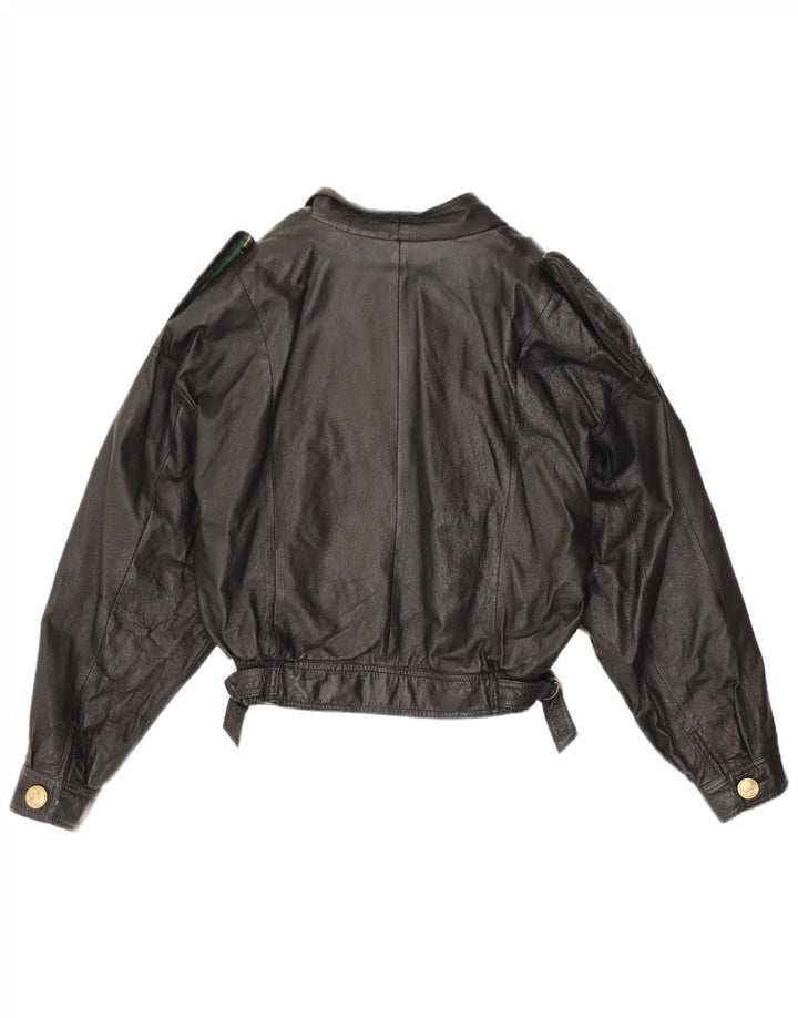 Giacca in pelle doppiopetto vintage da donna UK 12 media nera