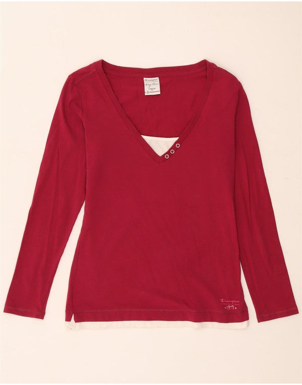 Maglietta Champion da donna Heritage Classics a maniche lunghe UK 10 Small Maroon Cotton