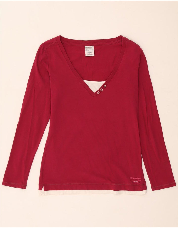 Maglietta Champion da donna Heritage Classics a maniche lunghe UK 10 Small Maroon Cotton