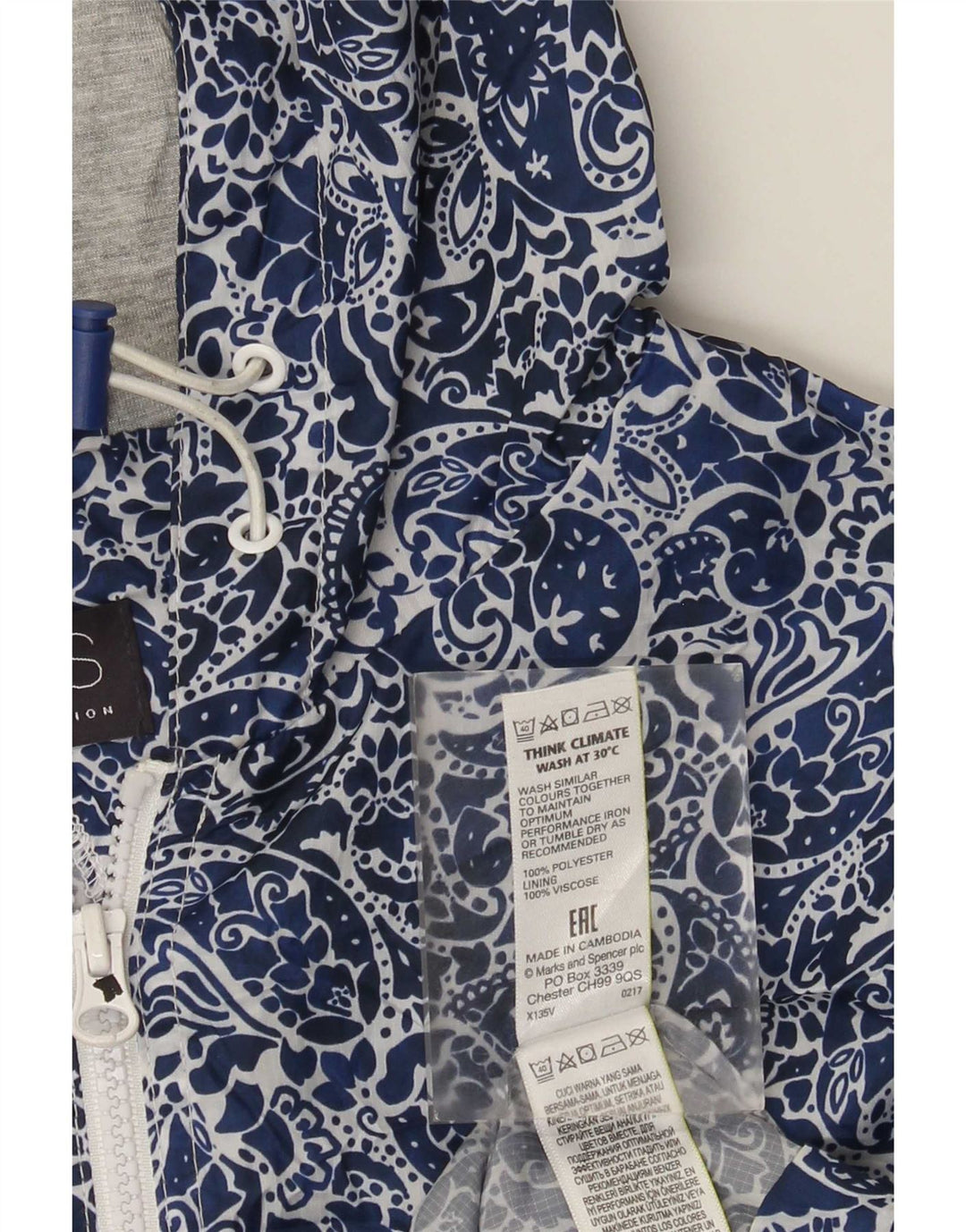 Giacca a vento con cappuccio da donna Marks & Spencer UK 16 Large Blue Paisley
