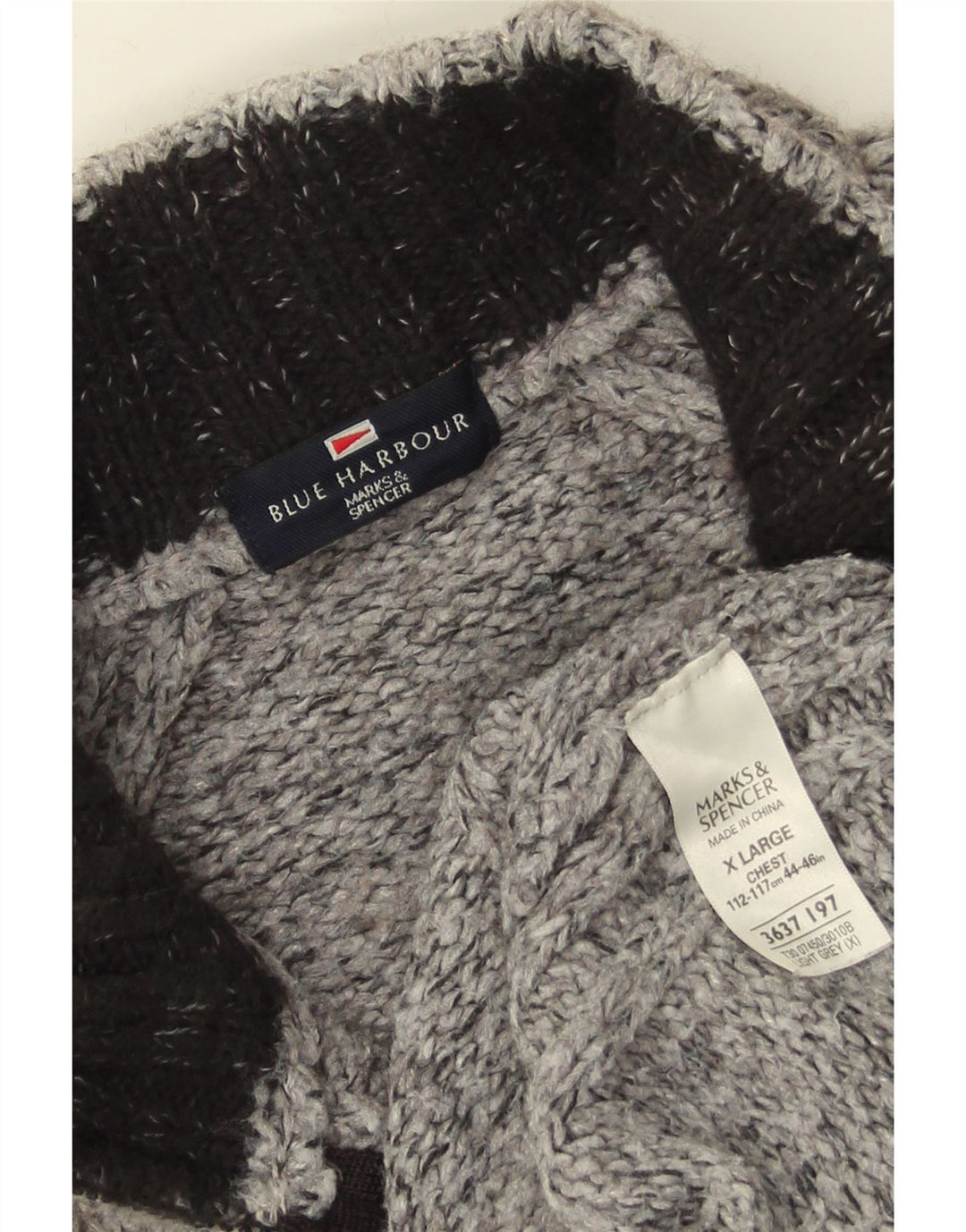 Maglione da uomo Marks & Spencer con collo con zip blu Harbour XL grigio chiazzato