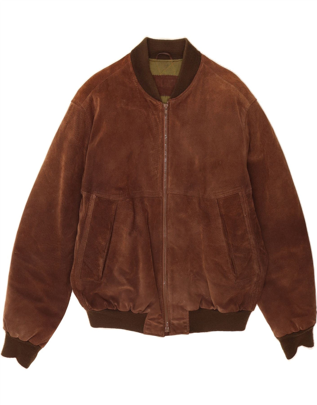 Giubbotto bomber in pelle scamosciata da uomo VINTAGE UK 40 grande in pelle marrone