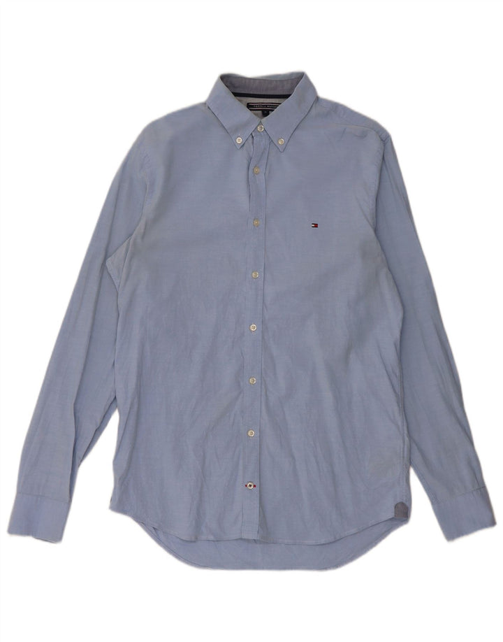 TOMMY HILFIGER Mens Stretch Slim Fit Shirt Medium Blue Cotton