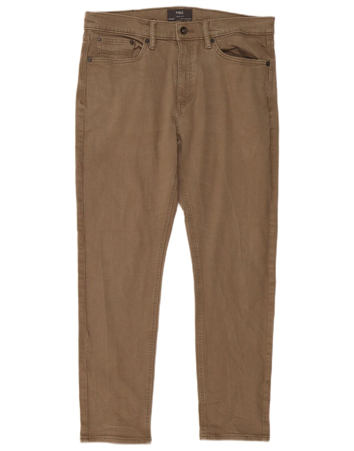 Jeans slim da uomo Marks & Spencer W34 L29 cotone kaki