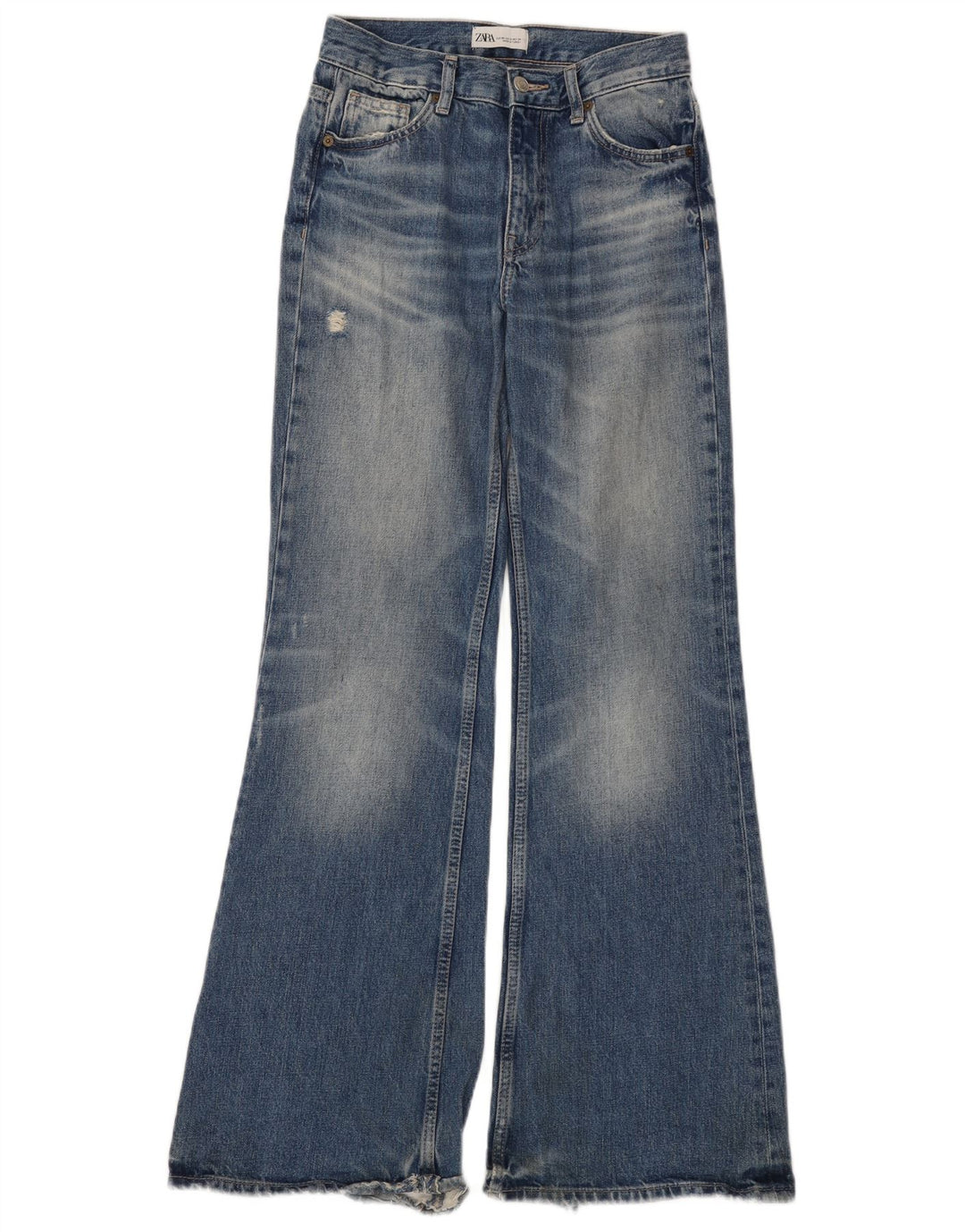 Jeans svasati effetto vissuto Zara da donna EU 34 2XS W24 L32 cotone blu