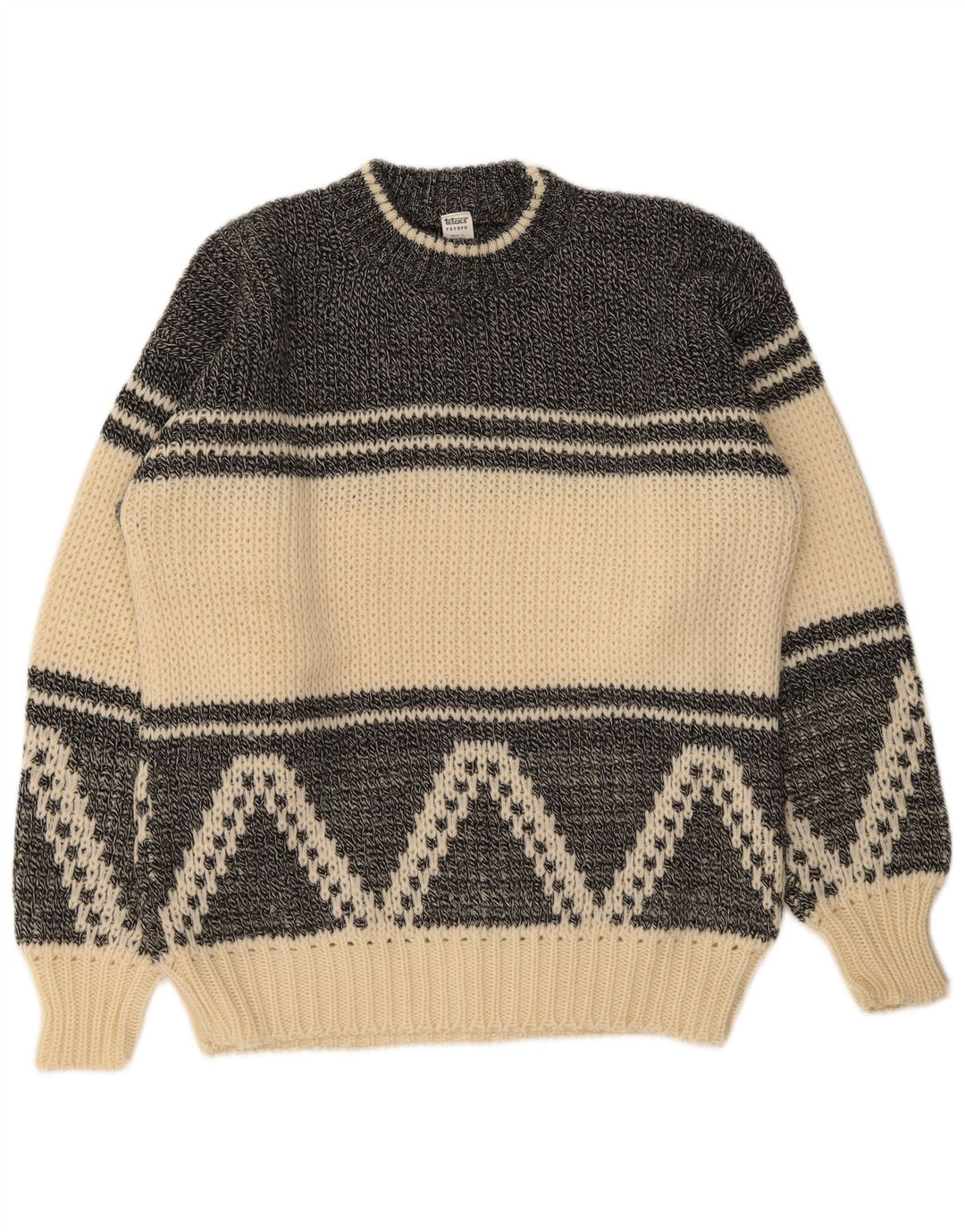 Maglione maglione girocollo da uomo vintage EU 50 medio bianco sporco geometrico