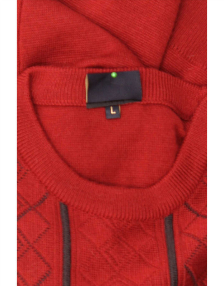 Gabicci Uomo Maglione Girocollo Maglione Grande Rosso Argyle/Diamante Lana