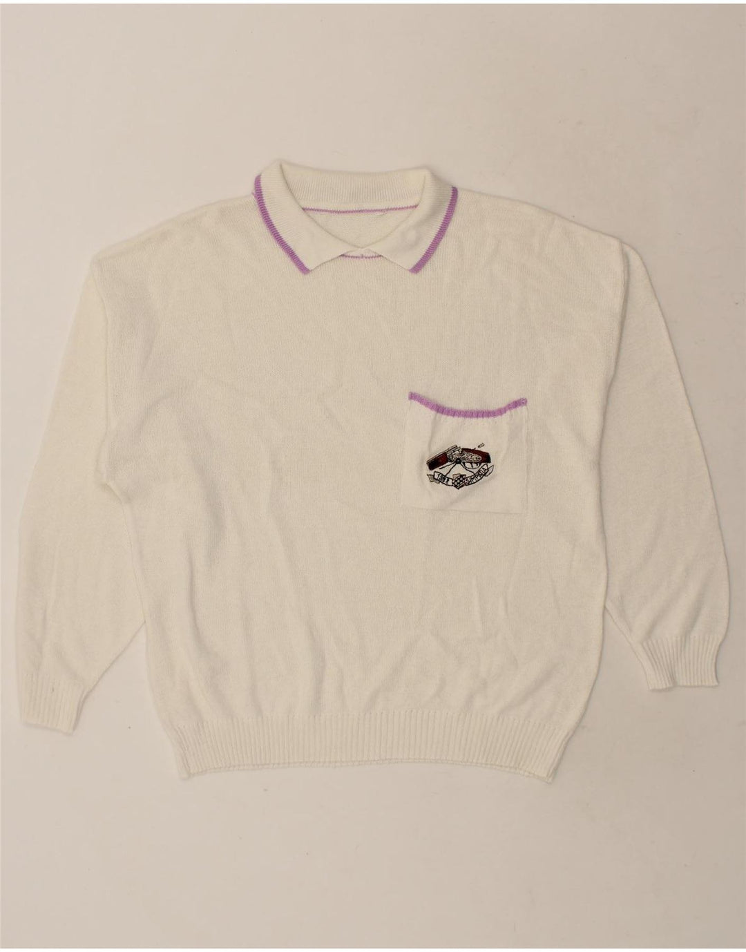 VINTAGE Womens Polo Neck Jumper Sweater IT 52 2XL White Vintage Vintage and Second-Hand Vintage from Messina Hembry 