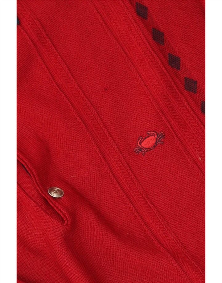 Maglione vintage da uomo con collo a polo rosso medio geometrico