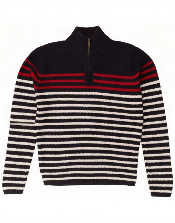 Zara Maglione da uomo con zip e collo grande in cotone a righe blu navy