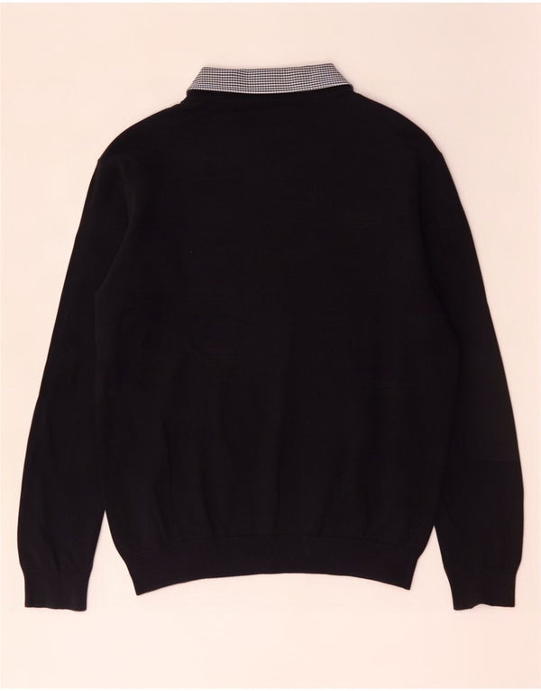 Maglione da uomo con scollo a V Pierre Cardin XL in cotone a quadri blu navy