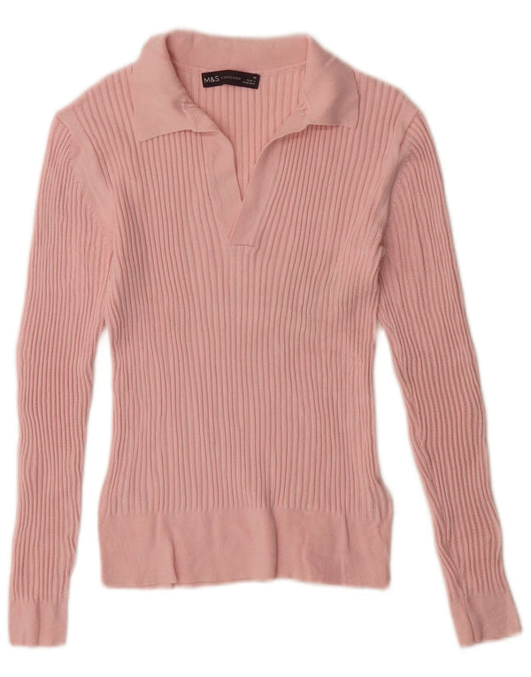 Maglione da donna Marks & Spencer con collo a polo UK 10 piccolo in viscosa rosa