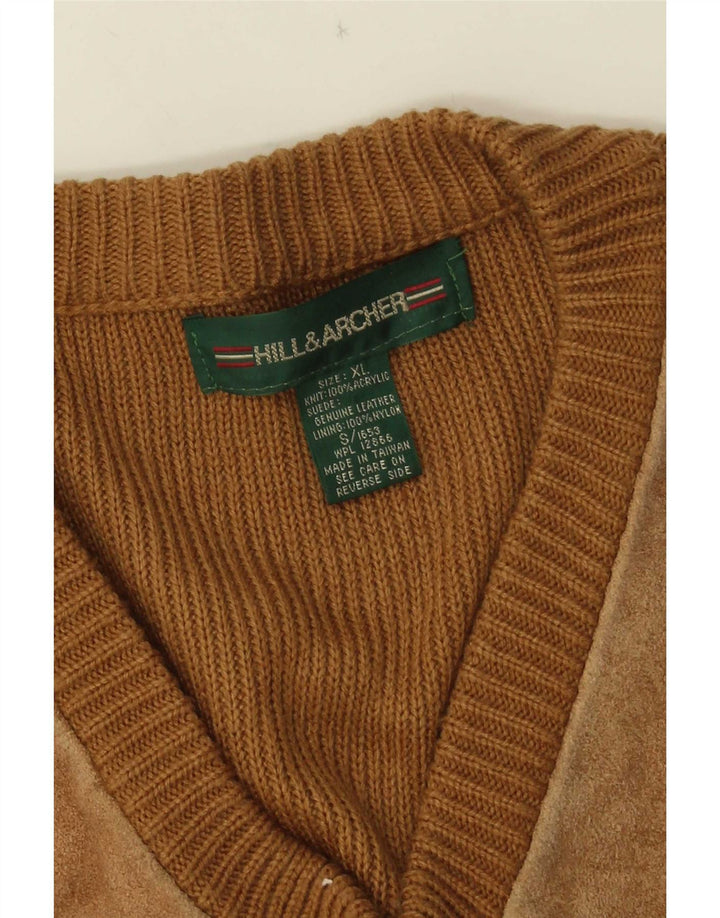 Maglione da uomo con scollo a V in pelle scamosciata XL Acrilico beige