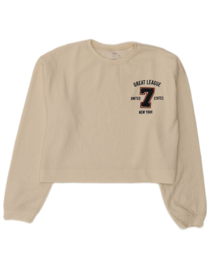 Top corto con grafica Zara per ragazze, manica lunga, 13-14 anni, poliestere bianco