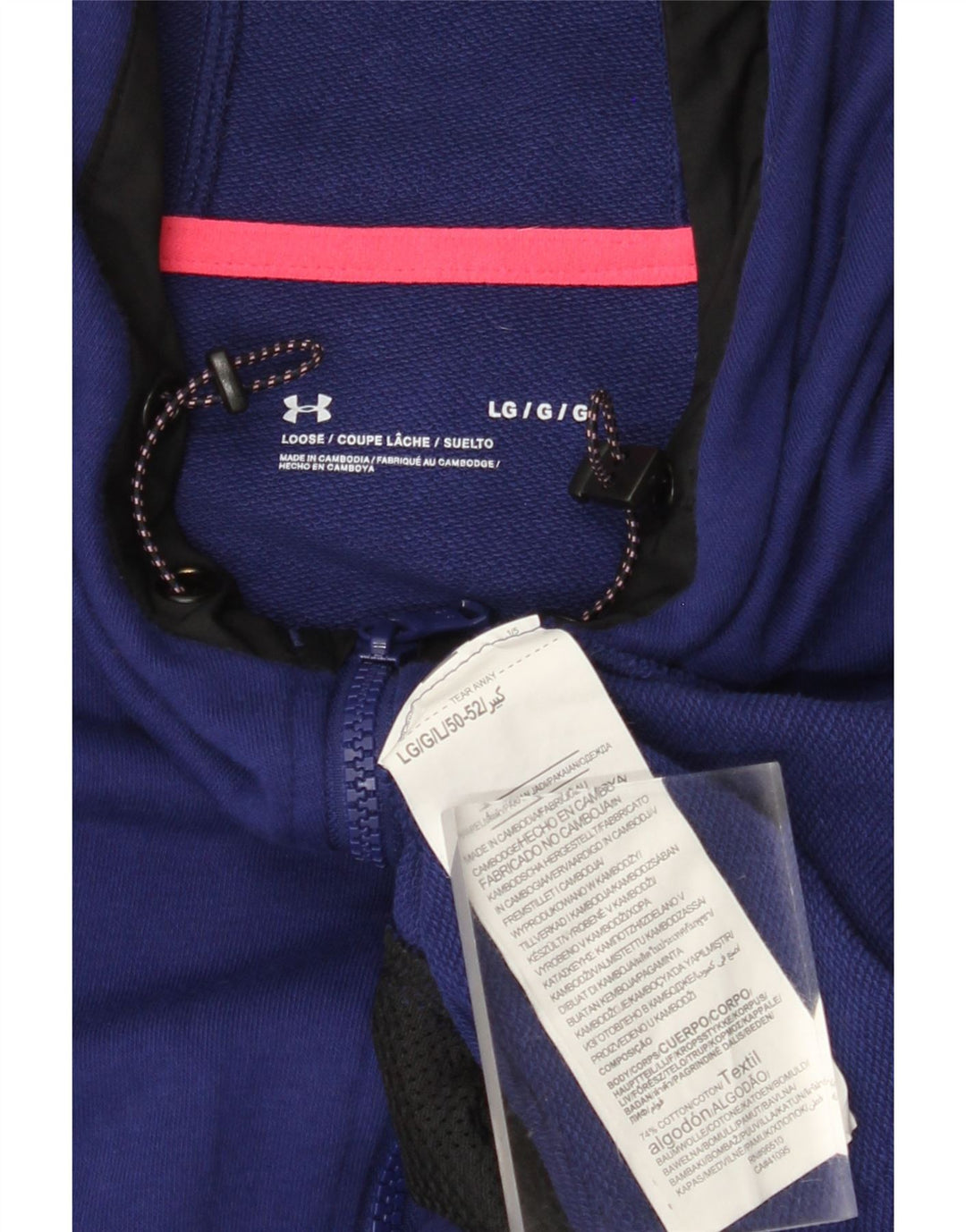 Felpa con cappuccio e zip da uomo UNDER ARMOUR grande in cotone color block viola