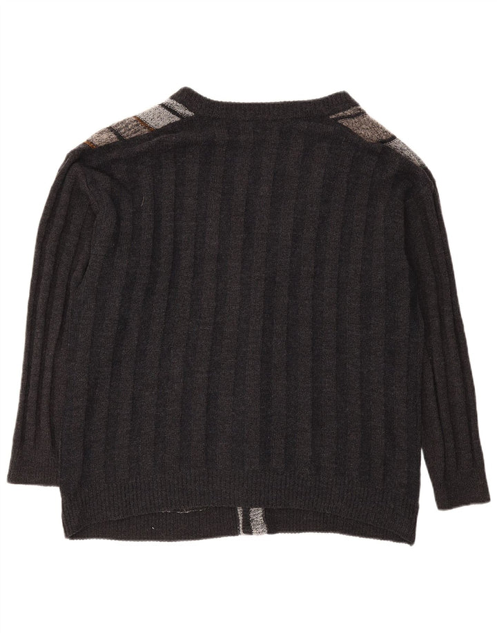 TARDINI Mens Cardigan Sweater Large Grey Striped