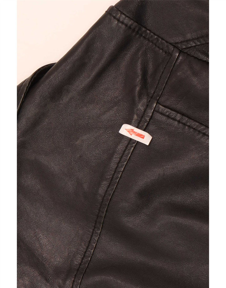 Giacca da motociclista in pelle corta da donna vintage UK 10 piccola pelle nera