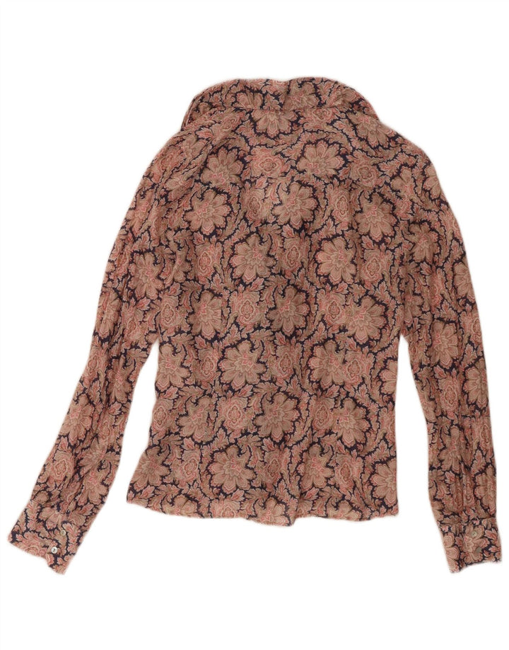 ZARA Womens Ruffle Front Long Sleeve Blouse Top UK 12 Medium Brown Floral