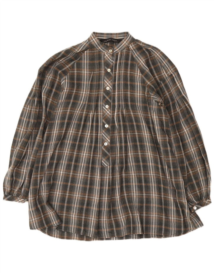 Camicia pullover ampia da donna Zara, vestibilità ampia, lunga, UK 14, grigio medio a quadri