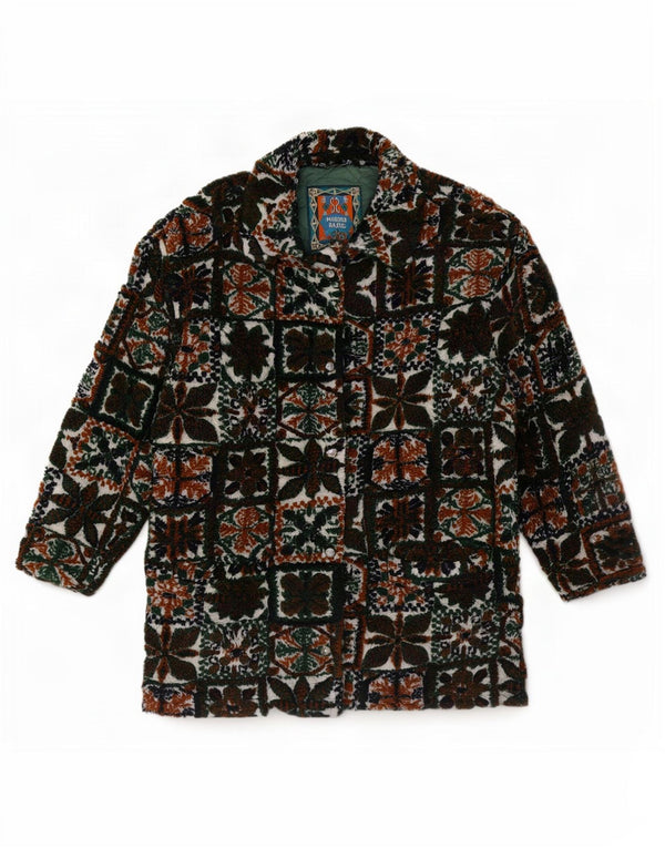 Giacca in pile vintage da donna UK 18 XL Verde Fair Isle