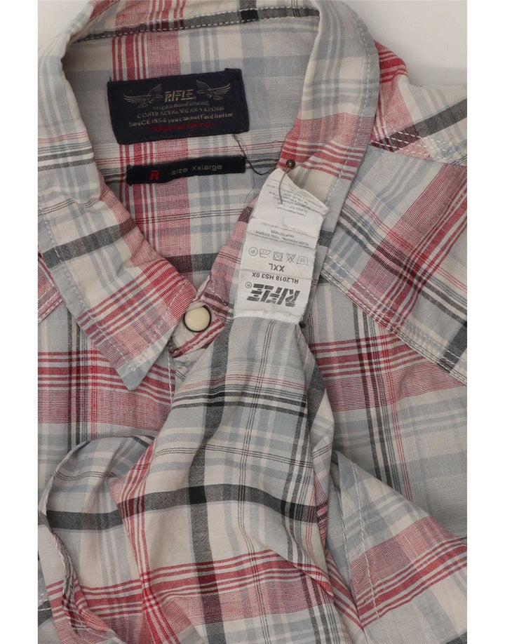 Camicia a maniche corte da uomo Rifle 2XL in cotone a quadri blu