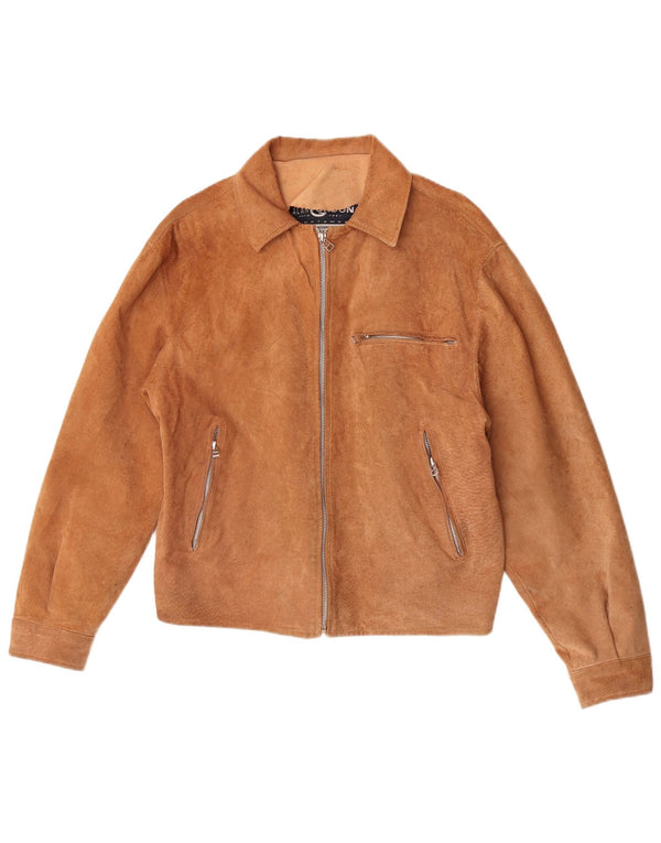 Giubbotto bomber in pelle scamosciata da donna Alan Gordon UK 14 grande pelle beige