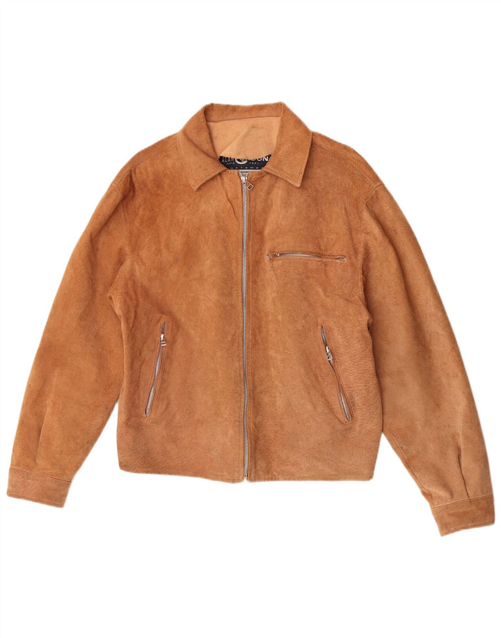 Giubbotto bomber in pelle scamosciata da donna Alan Gordon UK 14 grande pelle beige