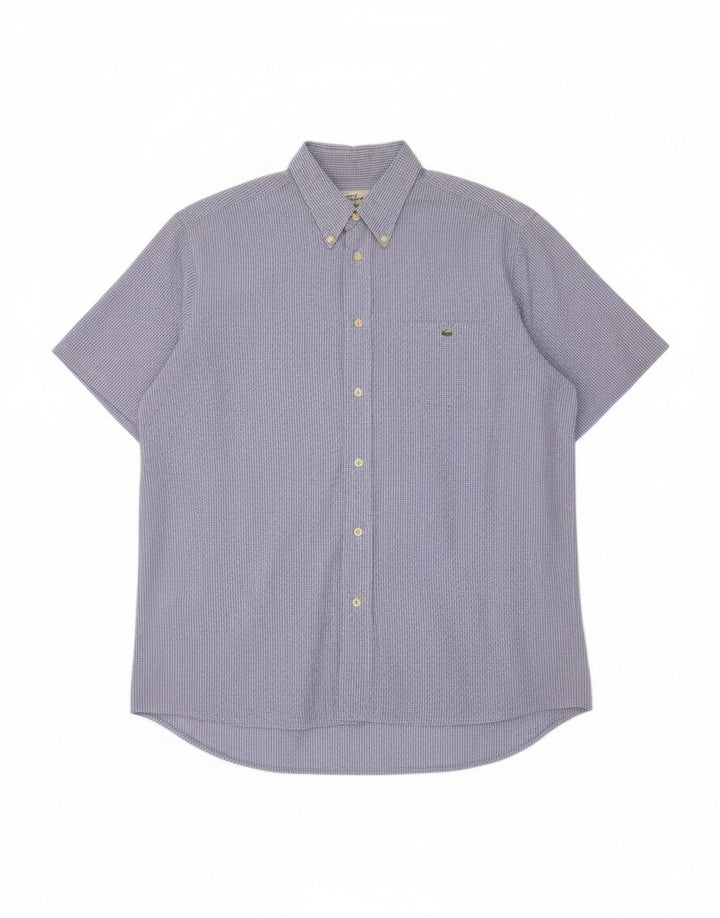 LACOSTE Mens Short Sleeve Shirt Size 41 Medium Blue Check Cotton