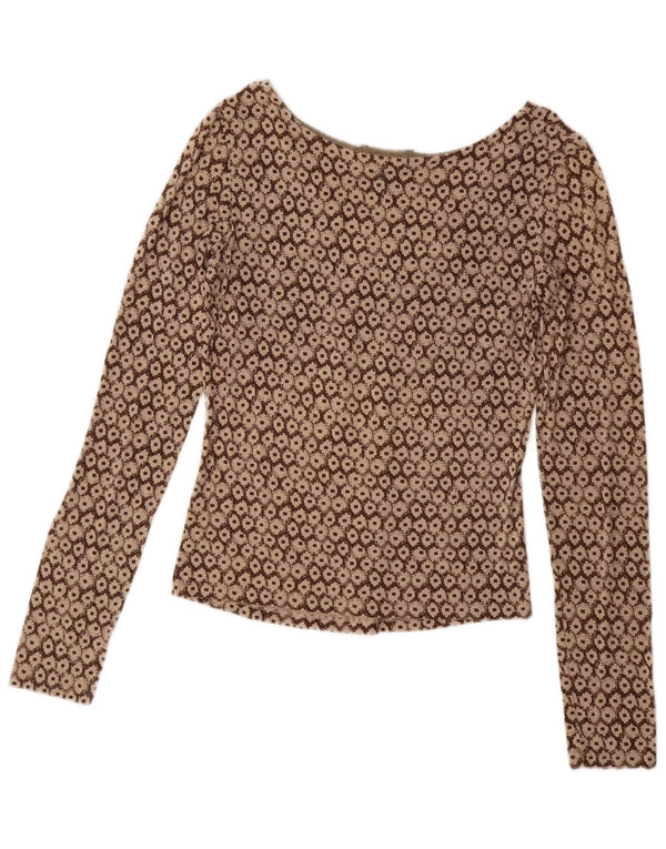 Max Mara Camicetta a maniche lunghe da weekend da donna Top UK 14 Large Marrone geometrico