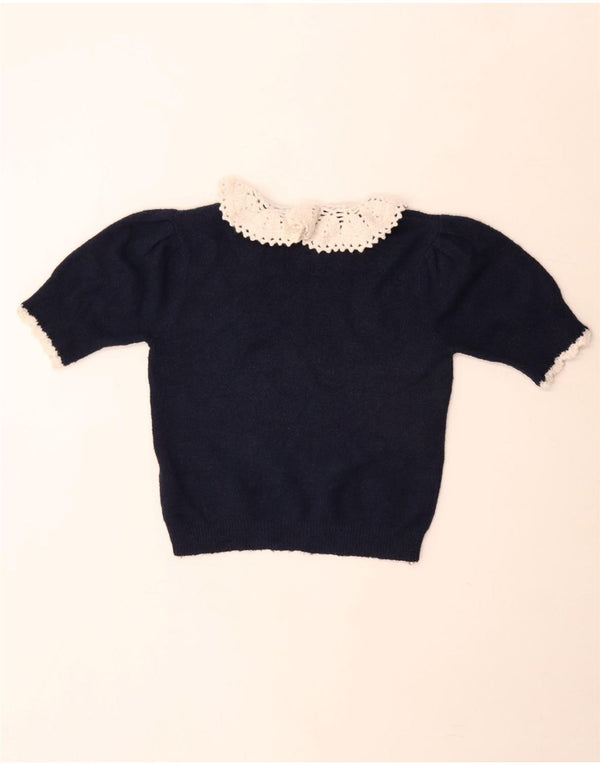Top corto in maglia da donna Zara UK 12 poliestere blu navy medio