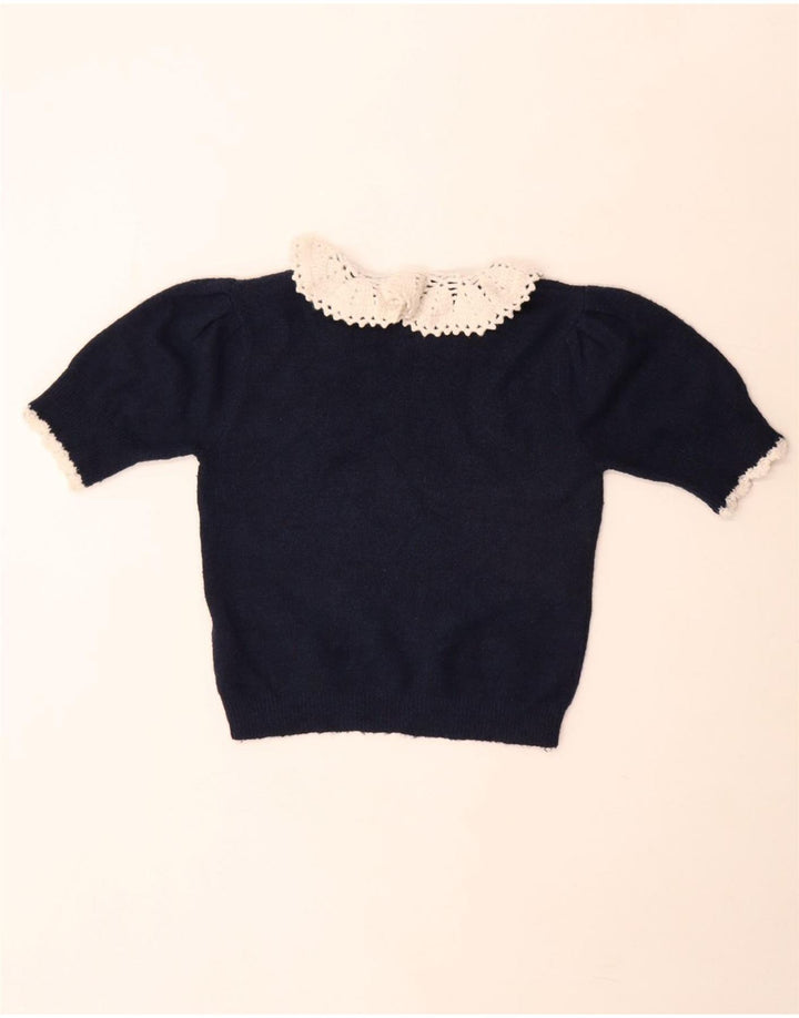 Top corto in maglia da donna Zara UK 12 poliestere blu navy medio
