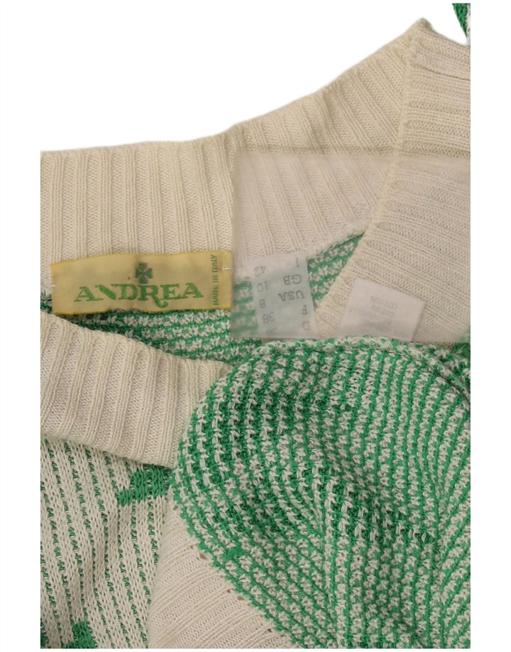 Maglione da donna vintage con scollo a barchetta corto UK 10 piccolo acrilico bianco