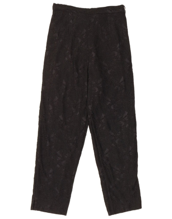 Pantaloni casual in pizzo a vita alta da donna vintage W25 L25 neri floreali