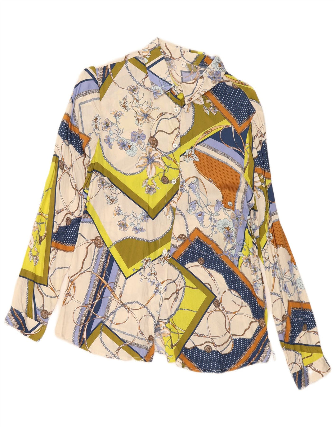 Camicetta camicia vintage da donna con motivo astratto UK 14 grande multicolore