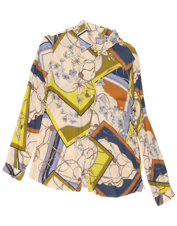 Camicetta camicia vintage da donna con motivo astratto UK 14 grande multicolore