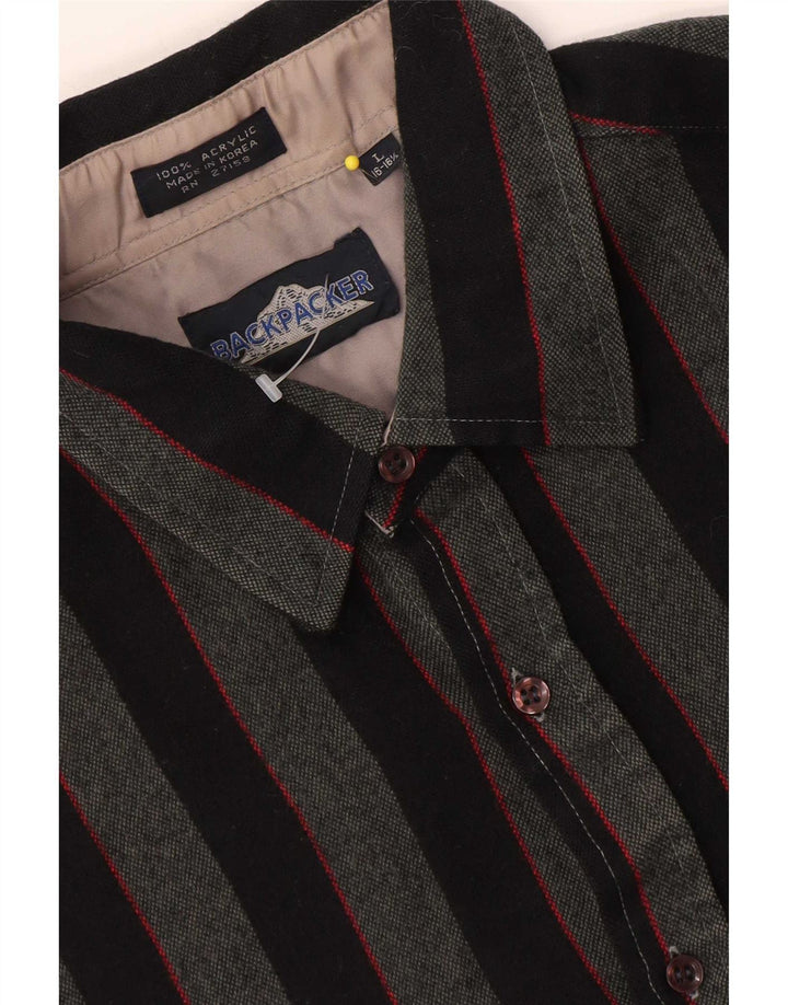Camicia da uomo con zaino in spalla, camicia grande in acrilico a righe grigie