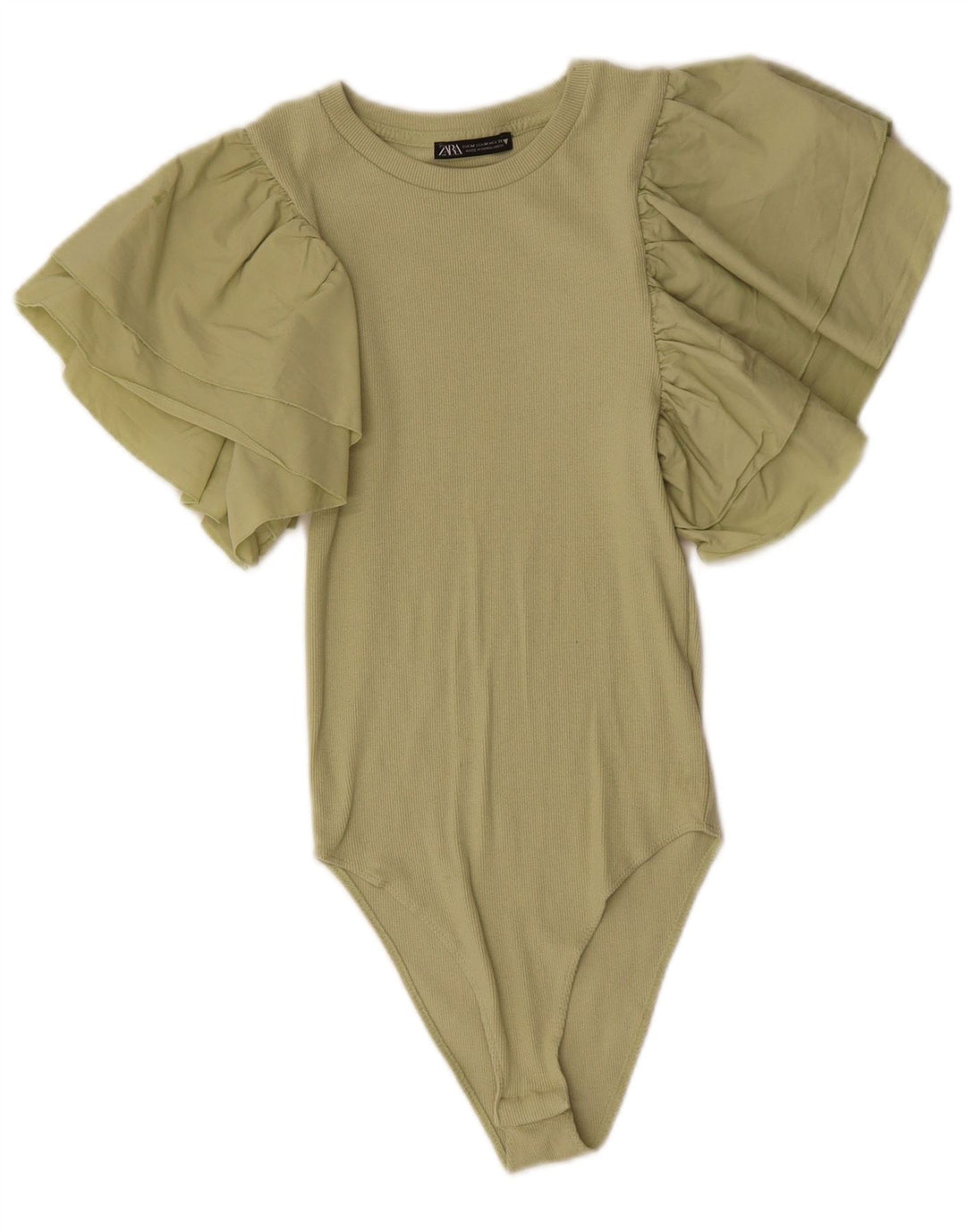 ZARA Womens Short Sleeve Bodysuit UK 12 Medium Khaki