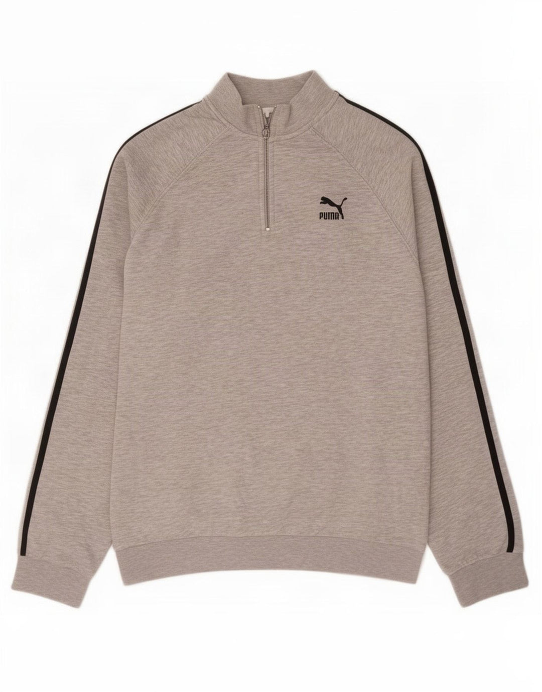 Felpa Puma da uomo con zip e collo, maglione, cotone chiazzato grigio medio