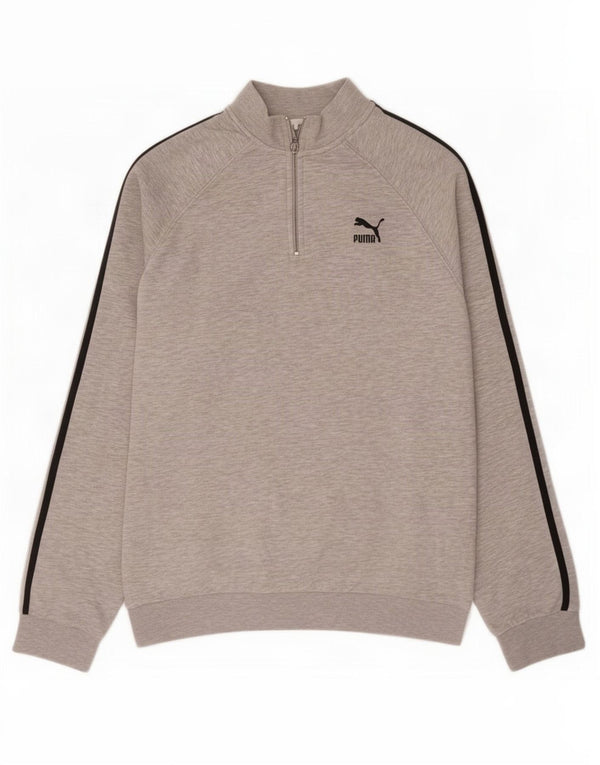 Felpa Puma da uomo con zip e collo, maglione, cotone chiazzato grigio medio